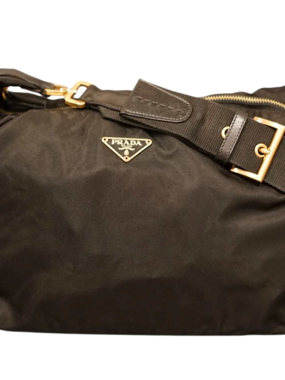 Prada Black Nylon Hobo Bag with Gold HW